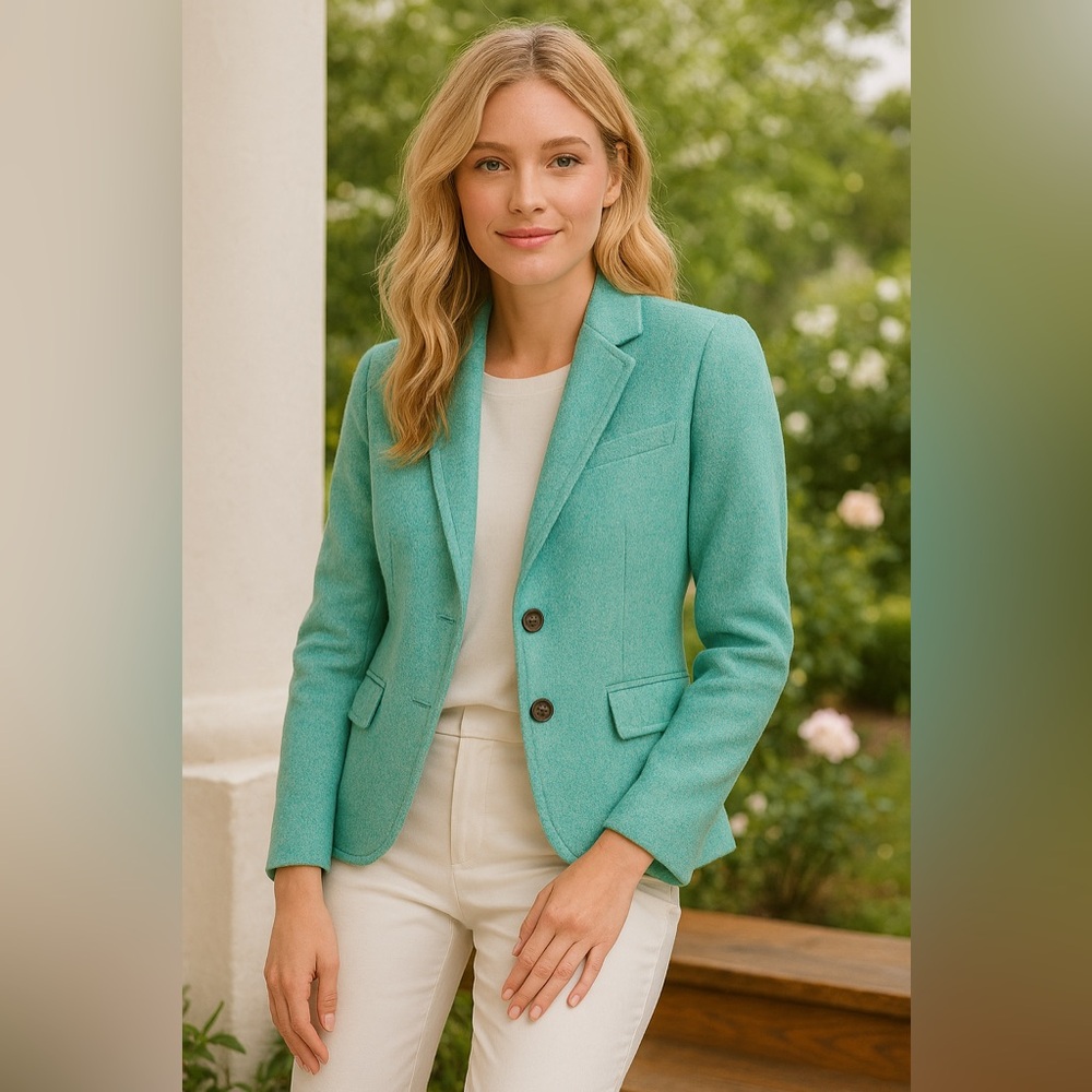 Talbots Wool Blend Structured Fitted Blazer Aqua Classic Tailored 6 Petite
